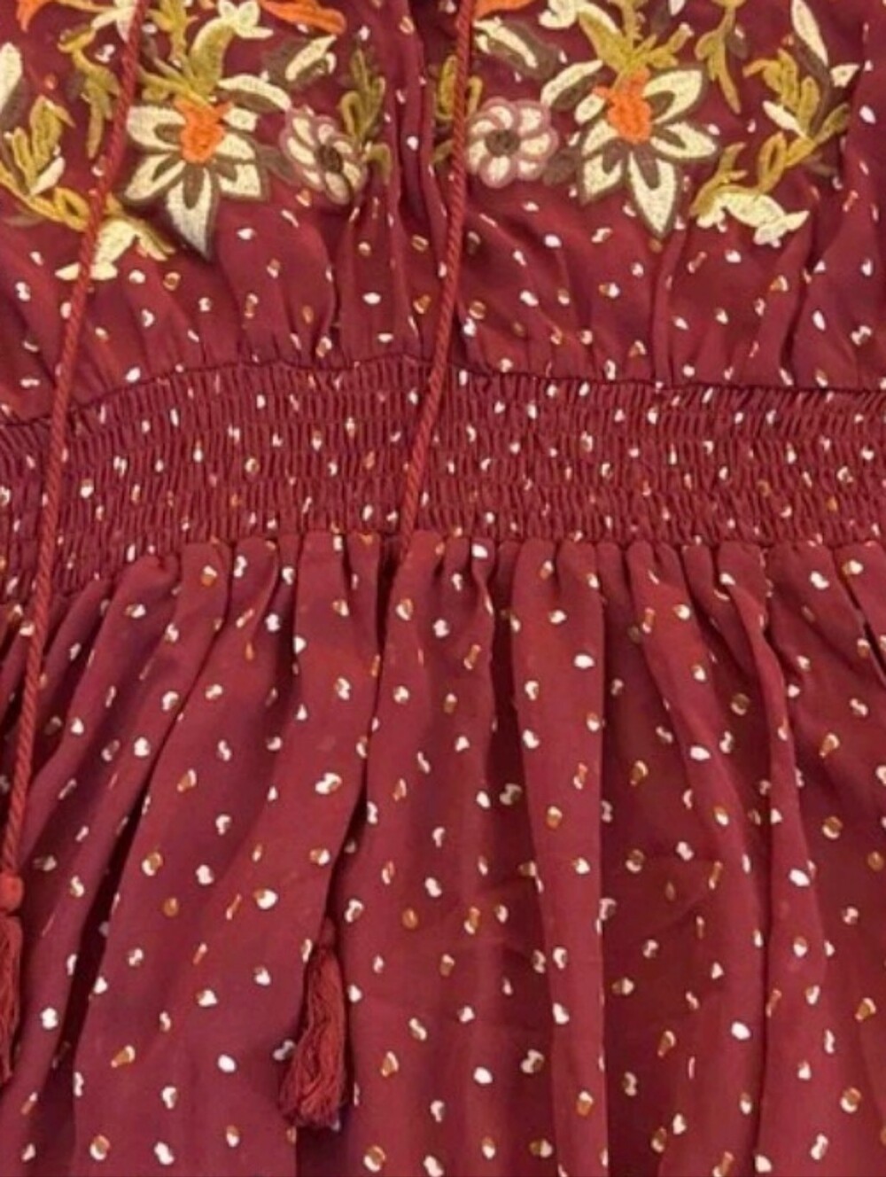 Women's Burgundy Long Sleeve Boho Maxi Dress - Picture 13 of 14
